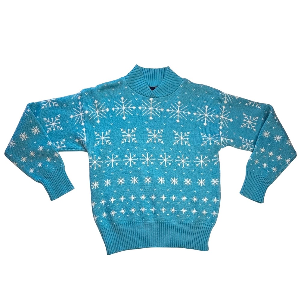 Vintage Hermans World of Sporting Goods Snowflake Wool Blend Sweater Blue Medium